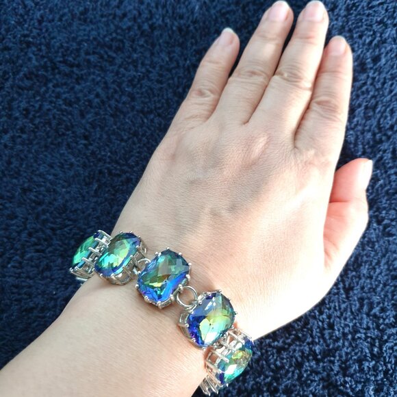 Stunning Vintage Rainbow Crystal 925 Sterling Silver “Shine Your Life” Bracelet - Picture 9 of 17